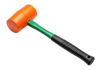 Isolated Orange Mallet with Green Handle for Carpentry and Woodworking in Industry or Shop
