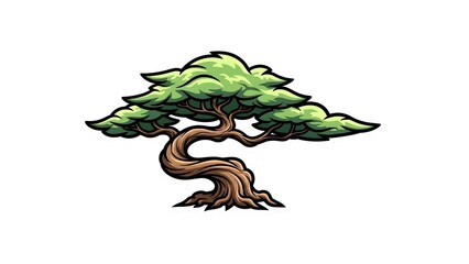 Obraz premium Serene Bonsai Tree Illustration A Symbol of Balance and Harmony