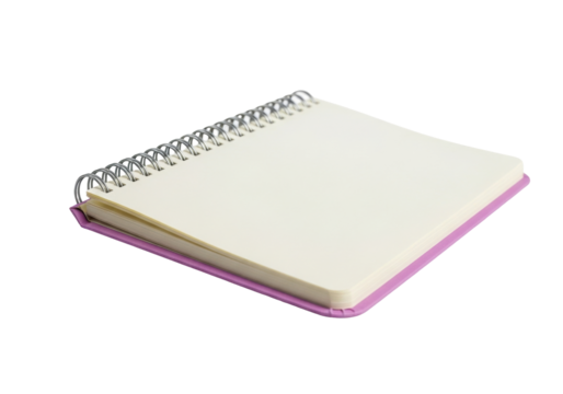 Isolated blank notepad with spiral binding and pink cover on desk for mockup, design - Powered by Adobe