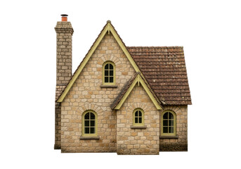 Isolated stone cottage with chimney and gable roof architecture, charming old home, England