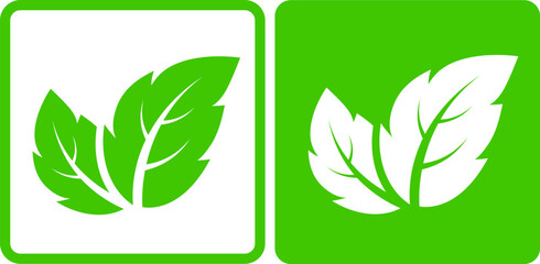 Green leaves drawing icon, natural eco label sign