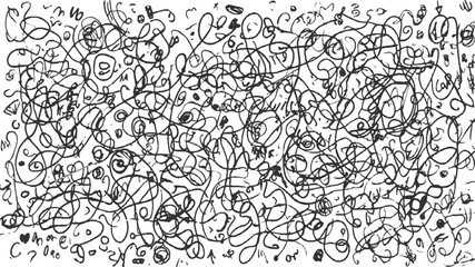 Black ink scribbles and doodles on white background abstract