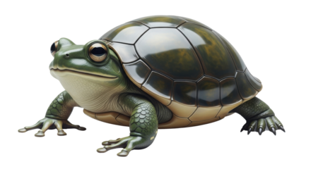 Hybrid creature with frog face and turtle shell isolated PNG with Transparent Background