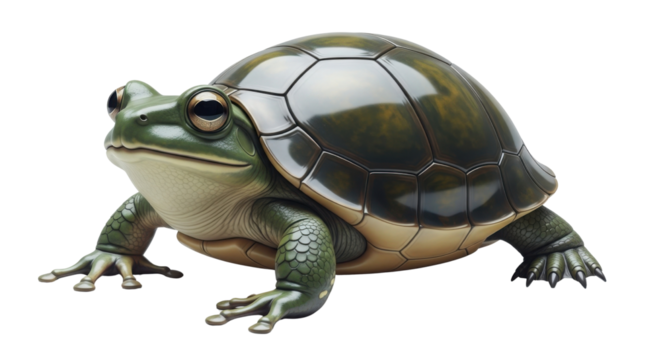 Hybrid creature with frog face and turtle shell isolated PNG with Transparent Background