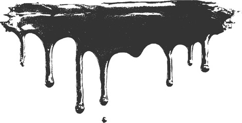 Dark black paint dripping from a textured horizontal surface liquid