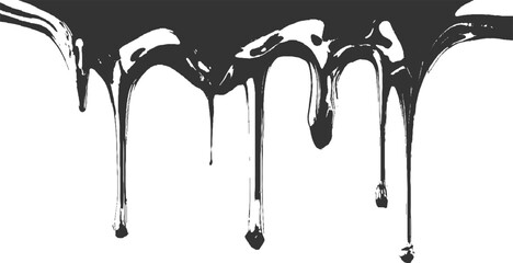 Dark grey liquid dripping down on a white background abstract black