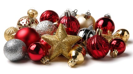 A collection of colorful Christmas decorations isolated on the white background 