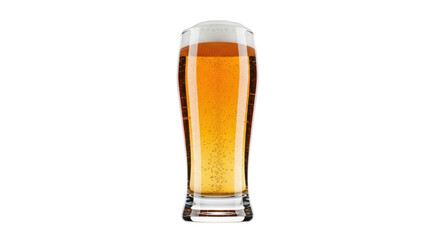 Isolated glass of golden pilsner beer with head and bubbles, full pint of ale or lager