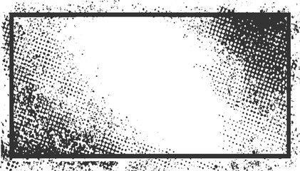 Black and white distressed halftone dot border with rectangular frame abstract background