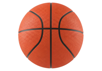 Isolated orange basketball against a plain background. Black lines mark the seams. Great for graphic elements and sports themes.