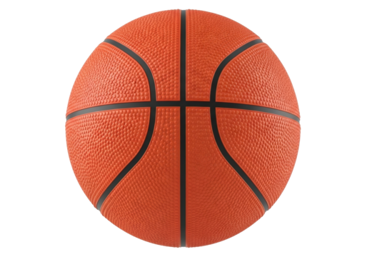 Isolated orange basketball against a plain background. Black lines mark the seams. Great for graphic elements and sports themes.