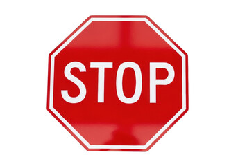 Obraz premium Isolated red stop sign with a white border and white text against a plain background
