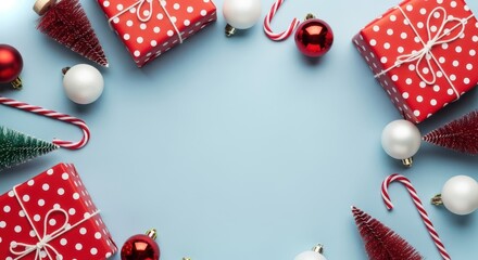 Christmas border frame with gift box ornament candy cane