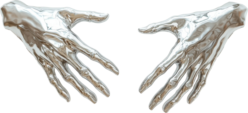 silver hand,hand made from silver,concept of future,matalic material,future abstract hand of the technology 