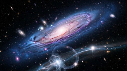 Cosmic Symphony - A Stunning Galaxy with Swirling Nebulae and Distant Stars.