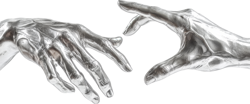 silver hand,hand made from silver,concept of future,matalic material,future abstract hand of the technology 