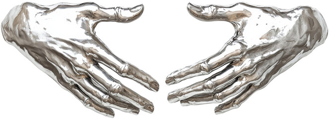 silver hand,hand made from silver,concept of future,matalic material,future abstract hand of the technology 