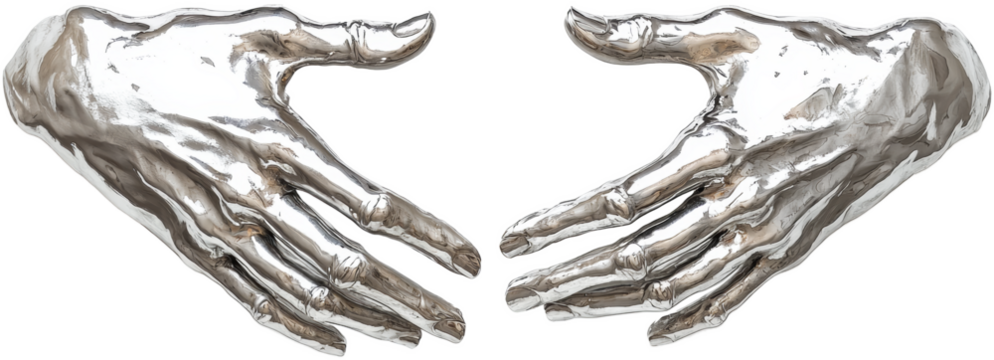 silver hand,hand made from silver,concept of future,matalic material,future abstract hand of the technology 