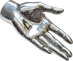 silver hand,hand made from silver,concept of future,matalic material,future abstract hand of the technology 