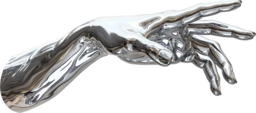 silver hand,hand made from silver,concept of future,matalic material,future abstract hand of the technology 