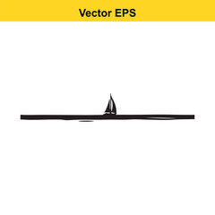 Simple black silhouette of a sailboat on a horizontal line isolated on white background