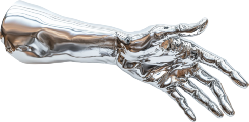 silver hand,hand made from silver,concept of future,matalic material,future abstract hand of the technology 