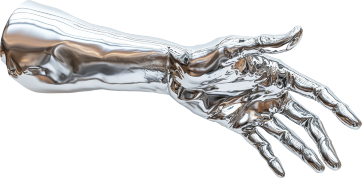 silver hand,hand made from silver,concept of future,matalic material,future abstract hand of the technology 