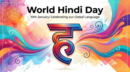 World hindi day celebration with colorful abstract background and hindi letter