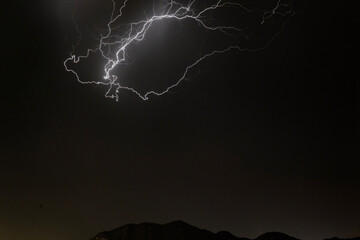 Powerful Thunderstorm Bolt Over Mountain Range