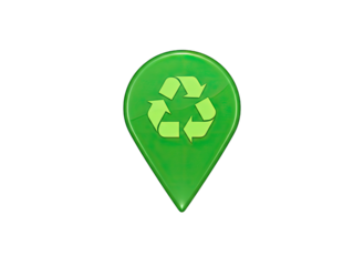 Green Recycling Location Pin Icon with Recycle Symbol Isolated on Black Background