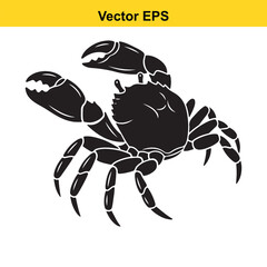 Black silhouette of a crab with large claws, isolated on white background