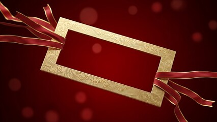 Gold Frame with Red Ribbon on Red Background