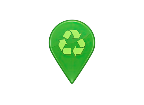 Green Recycling Location Pin Icon with Recycle Symbol Isolated on Black Background
