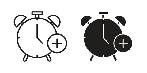 Alarm plus icons Concepts. black solid and line stroke designs for web and app use