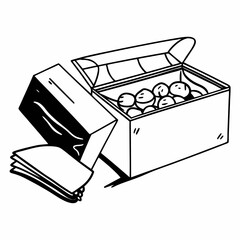 Open Box Filled with Round Objects and Two Stacked Boxes container