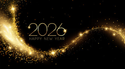 2026 Merry Christmas and Happy New Year Abstract Shiny Gold Glitter Decoration. Festive Background. Vector design element