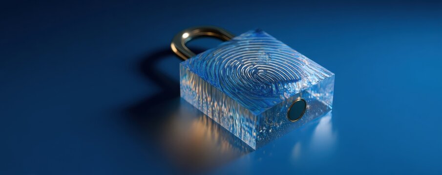 Close-up of a padlock with a fingerprint for secure access and privacy protection