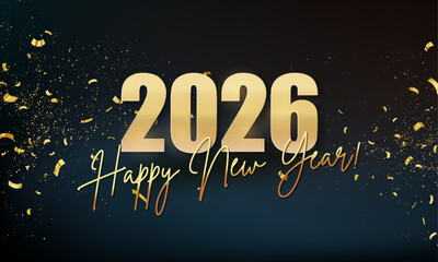 2026 Merry Christmas and Happy New Year Abstract Shiny Gold Glitter Decoration. Festive Background. Vector design element