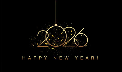 2026 Merry Christmas and Happy New Year Abstract Shiny Gold Glitter Decoration. Festive Background. Vector design element