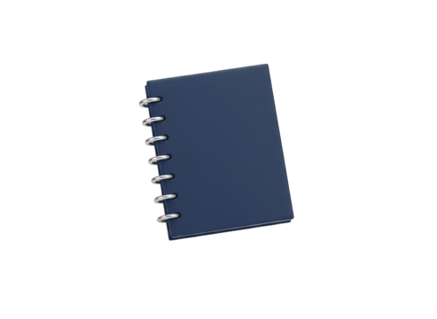 Isolated 3D Render of a Light Blue Hardcover Spiral Bound Notebook Open to Pages on a Transparent Background