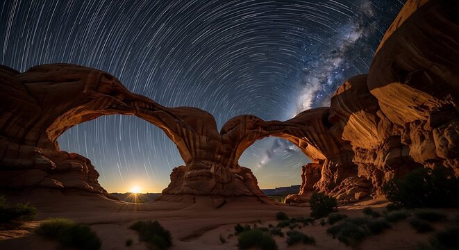 Double Arch Star Trails - A Nighttime Spectacle in Arches National Park. - Powered by Adobe