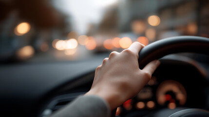 3D render conceptual urban autonomous defocused driving technology, faceless self-driving visualization, city detail, blurred futuristic background, automation concept, vehicle int