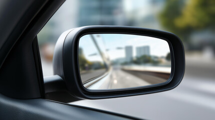 Interior mirror passenger car adjusting defocused driving test, faceless mirror setup, adjustment visualization detail, blurred interior background, testing concept, preparation in