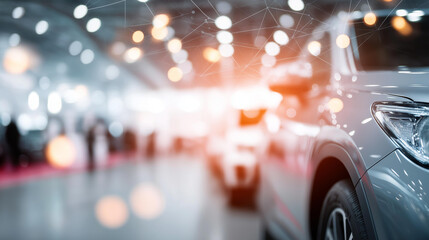 Autonomous vehicles tested proving ground defocused interplay lights, faceless technology showcase, vehicle visualization detail, blurred innovation background, testing concept, te