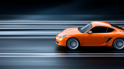 Fast orange car on racing defocused track speed, faceless racing vehicle, motion visualization detail, blurred circuit background, performance concept, racing interface, speed disp