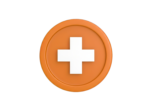 Isolated 3D Rendered Shiny Golden Coin with Square Hole and White Plus Symbol on Transparent Background Detailed Macro View High Resolution