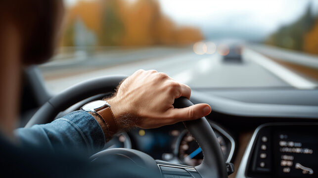 Driver's license test course drive defocused road training, faceless learning path, examination visualization detail, blurred route background, test concept, course interface, road