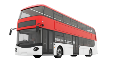 Isolated Double-Decker Bus, Red Roof, Public Transport, Empty, Clean, Large Vehicle, Bus Service