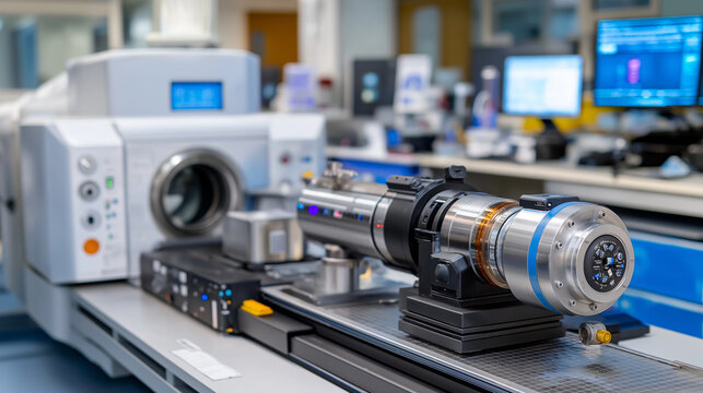 Linear accelerator facility, therapeutic oncology equipment, modern hospital laboratory, cancer therapy technology, advanced medical treatment, radiation delivery system, clinical 