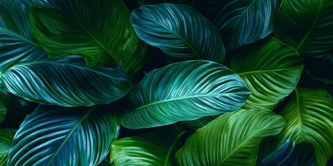 Fototapeta premium Lush Green Plants Backdrop with Beautiful Spathiphyllum Flora for Natural Home Interior Aesthetic
